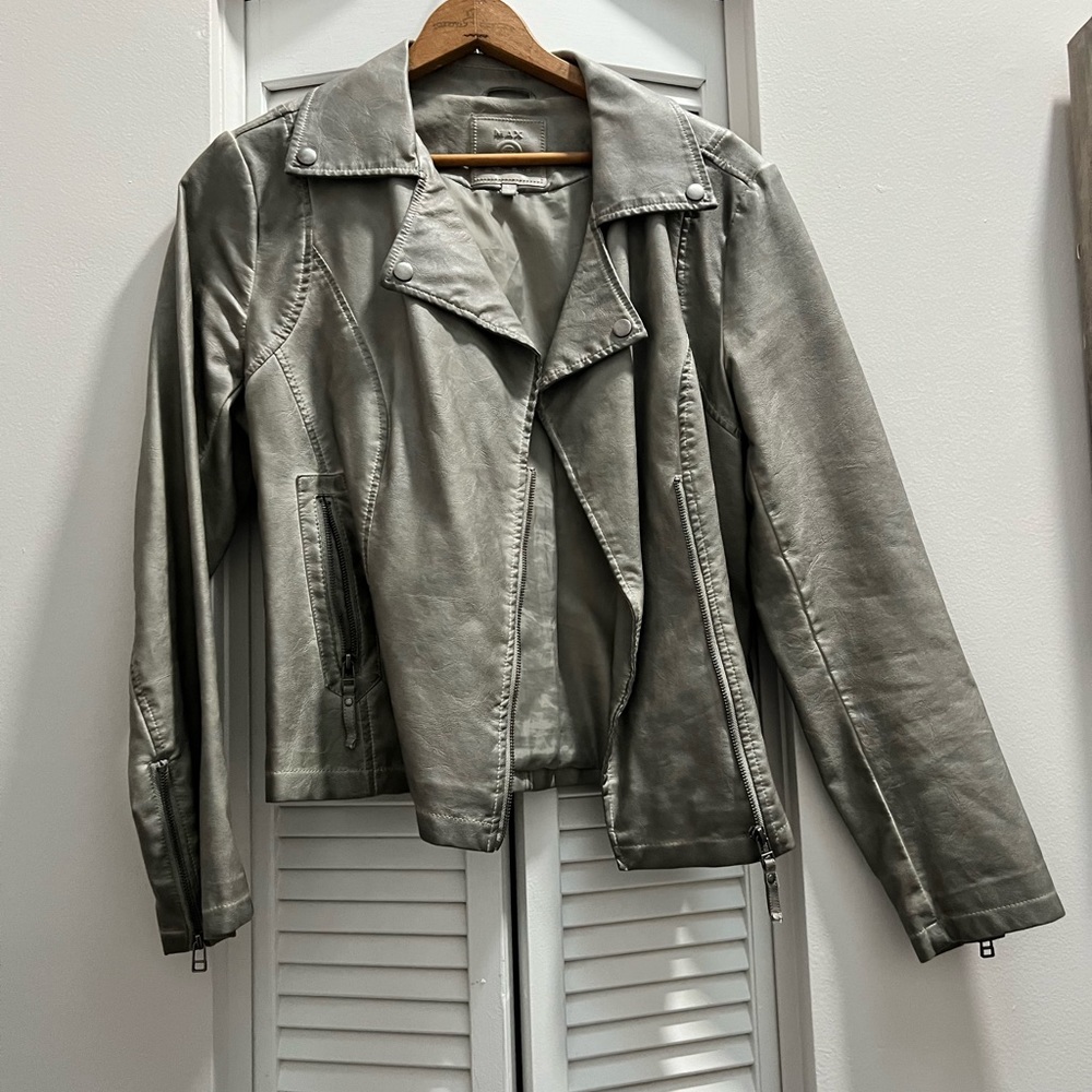Gray distressed Max studio Faux leather jacket